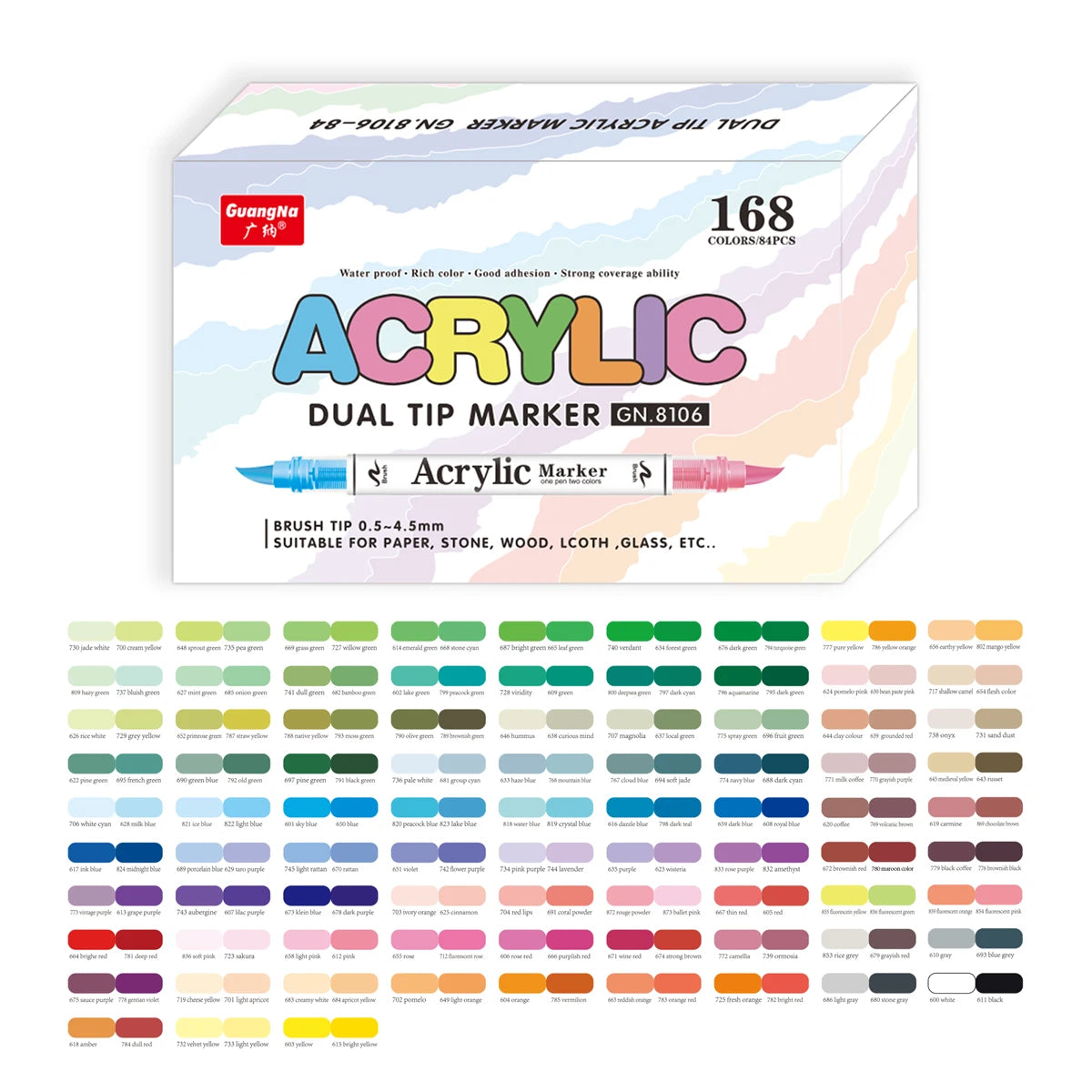 GN Dual Tip Acrylic Paint Markers,Brush Tip Permanent Acrylic Pens For Ceramic,Plastic, Egg,Scrapbook,Art Painting Supplies Qme 84 Pcs-168 Colors