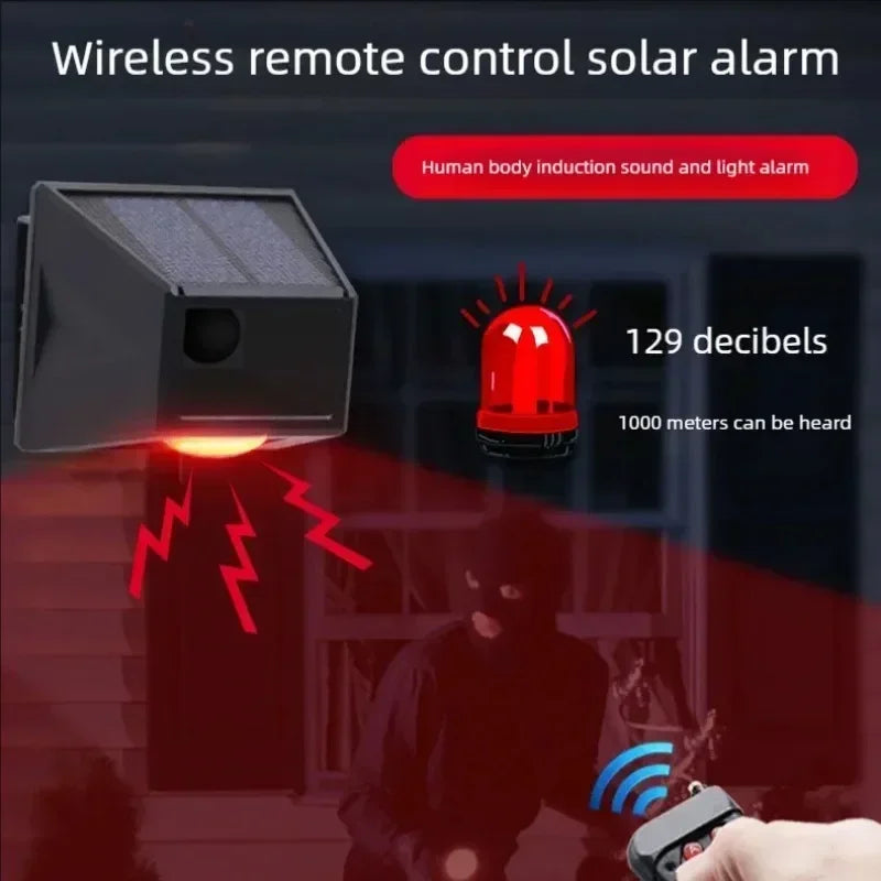 Solar Motion Sensor Alarm Lamp Remote Control Anti-animal Driver Professional Alarm Anti-theft Explosion Flash Alarm Siren Qme