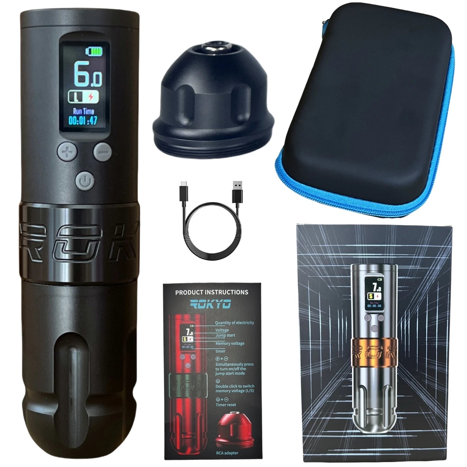 ROKYO Direct Drive Wireless Tattoo Pen Machine 4.0mm Stroke 1600mAh Light Weight Brushless Motor Power For Liner Shading Tattoo Qme Black One Battery USB Type-C