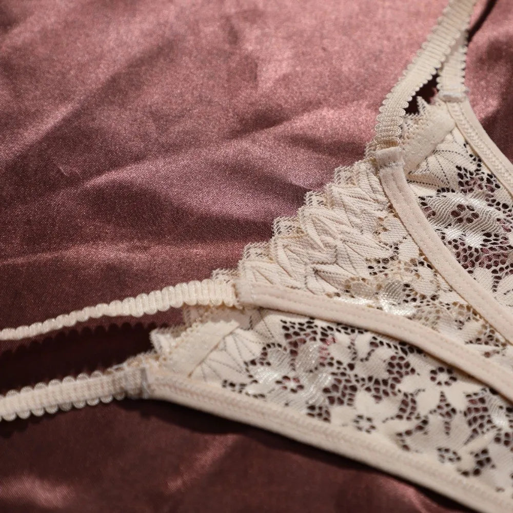 Breathable Mesh Lace Thong Women Low Waist Transparent Flower Briefs Qme