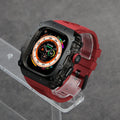 Luxury Modification Kit For Apple Watch Ultra 2 49mm 45mm 44mm Stainless Steel Case For IWatch 9 8 7 6 Crystal Button Sport Band Qme Red-B 45mm-Series 9 8 7