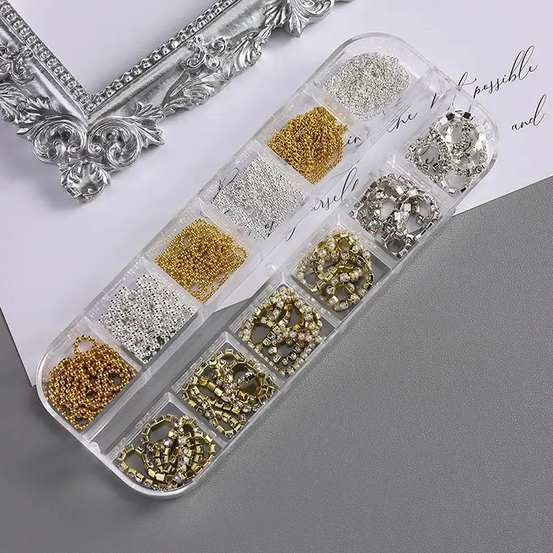 1 Box Metal Chain Nail Art Charms Multi-shape Golden Silvery Rose Qme