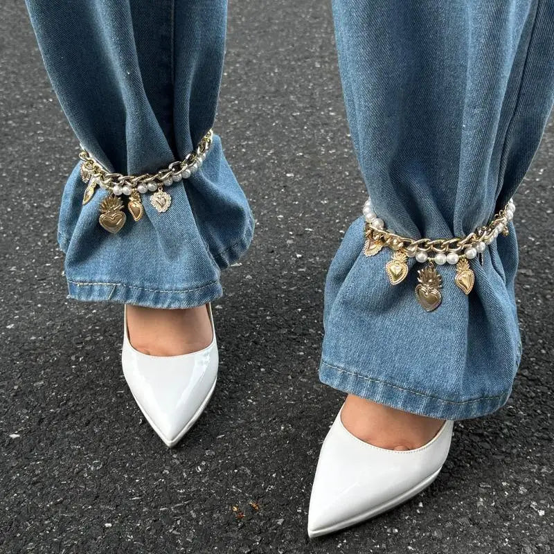Fashionable Foot Bracelet with Metal Heart, Imitation Pearl; Unique Gift for Girls and Women Qme A1