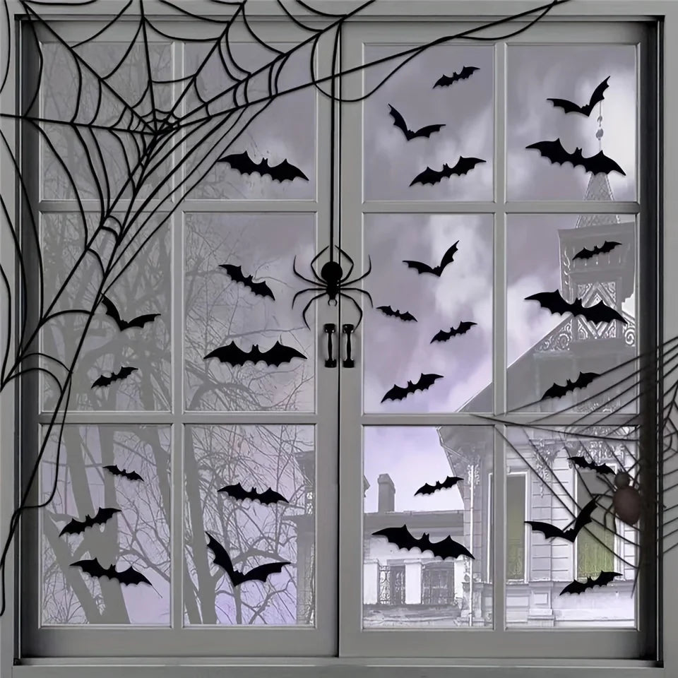 28-Piece 3D Halloween Bat Decorative Wall Stickers Qme