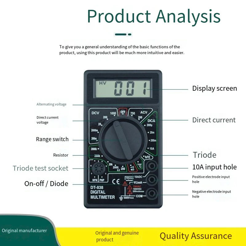 Digital Multimeter Tester DT830B Electrical Voltmeter Ammeter Qme