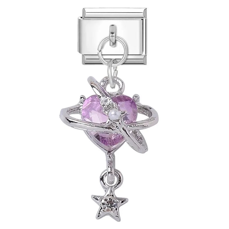 New Fashion Purple Series Flowers Cats Dogs Pet Italian Charms Fit 9mm Stainless Steel Women Fashion Bracelet DIY Jewelry Gift Qme S 35