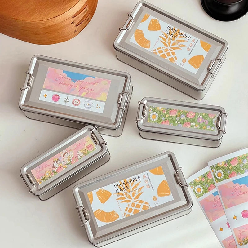 Rectangular Tinplate Cookie Tins Box Lid Dustproof Home Kitchen Qme