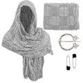 Adult Medieval Hooded Shawl Renaissance Cowl Hood Wasteland Desert Scarf Brooch Paperclip Viking Half Cape Dune Costume Qme WHITE One Size