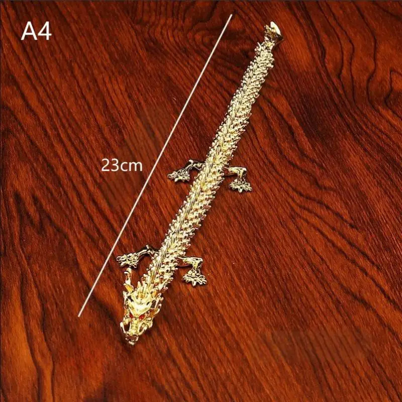 3D alloy golden dragon statue with movable limbs - home desktop decoration, symbol of power and good luck Qme A4