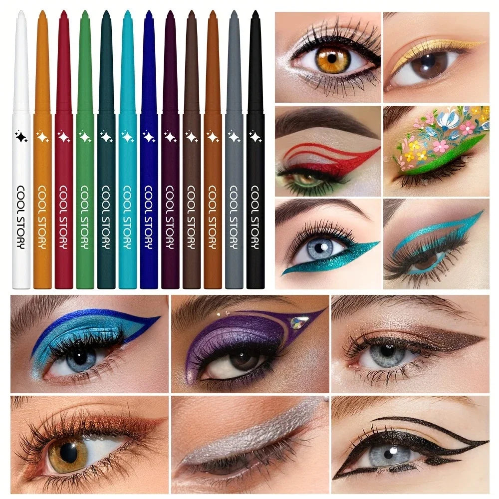 12-color Rainbow Matte Waterproof Eyeliner Professional Ultra Long Qme