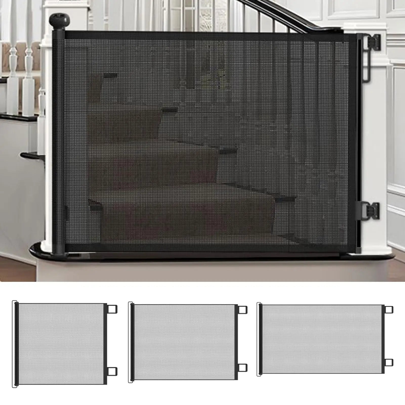 Retractable Pet Gate Retractable Mesh Gate No-Drill Childproof Net Fence Cat Baffle for Indoor Staircase Patio Fireplace Deck Qme