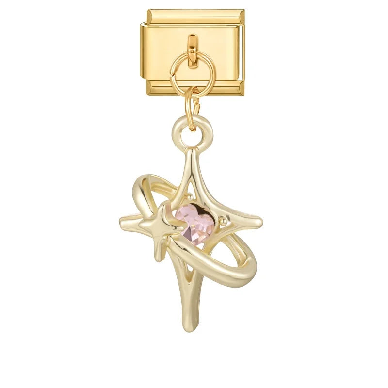 1Pc luxurious Italian style steel Stainless pendants inlaid with artificial zircon exquisite charm elegant Butterfly Moon Stars Qme Style 13