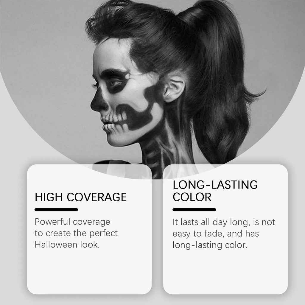 Halloween Black White Face Body Paint Kit Full Coverage Lighweight Foundation Clown Joker Makeup Festive Makeup Accessories Set Qme