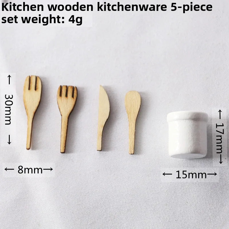 Miniature Dollhouse Kitchen Tools Wooden Spatula Knife Fork Egg Qme