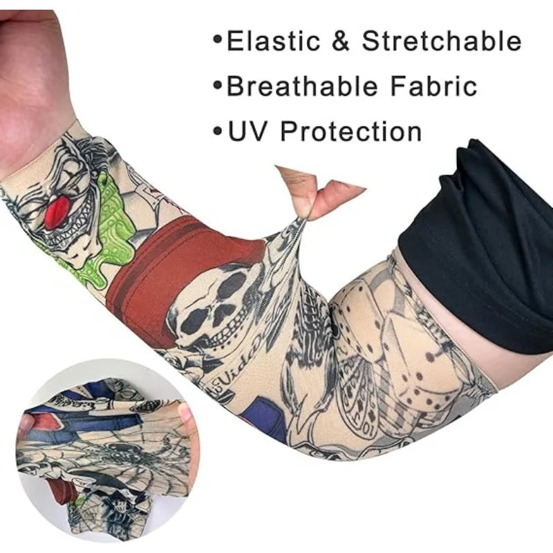 Unisex Tattoo Arm Sleeves Cover Arms Sun Protection UV Cool Print Qme
