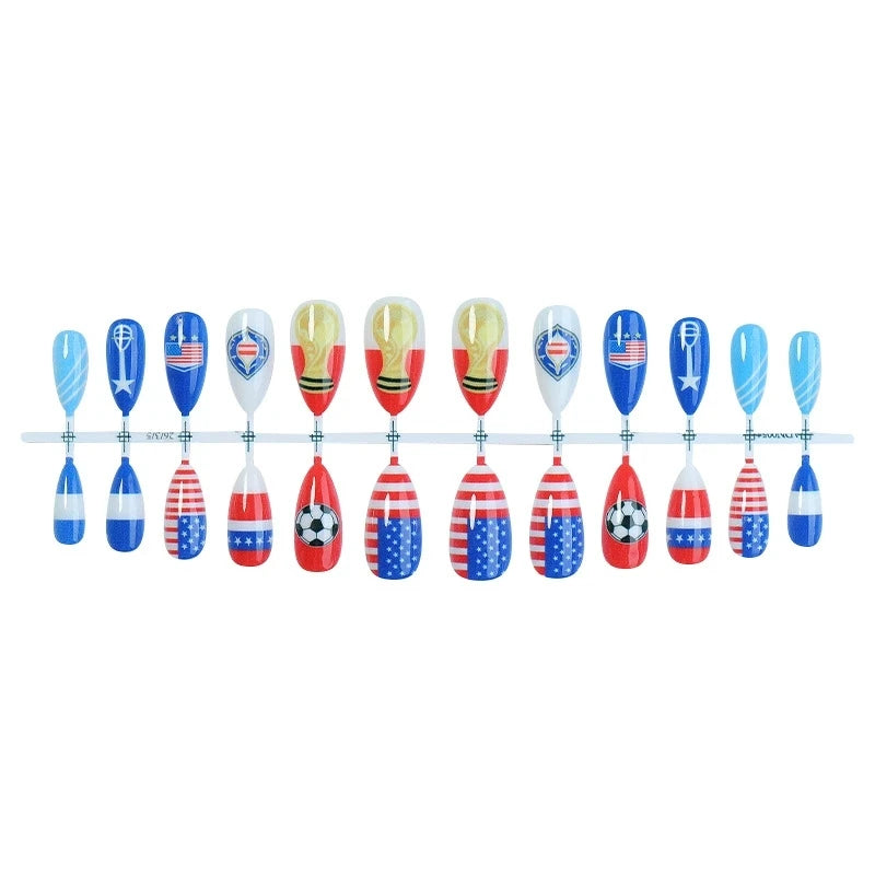 American USA National Team Sports Fan High Class Almond False Press On Nails US National Flag Themed Decorative Artificial Nail Qme 1pcs