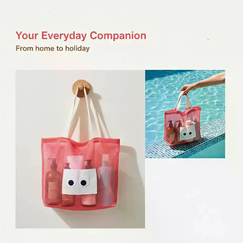 Reusable Mesh Fabric Summer Eye Printing Dacron Casual Handbag Shopping Shoulder Bag Qme