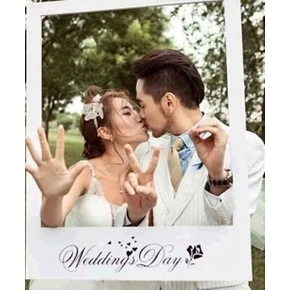 Wedding Day Photo Frame DIY Photo Props Creative Photo Booth Wedding Favors Anniversary Wedding Decoration Party Supplies (White Qme