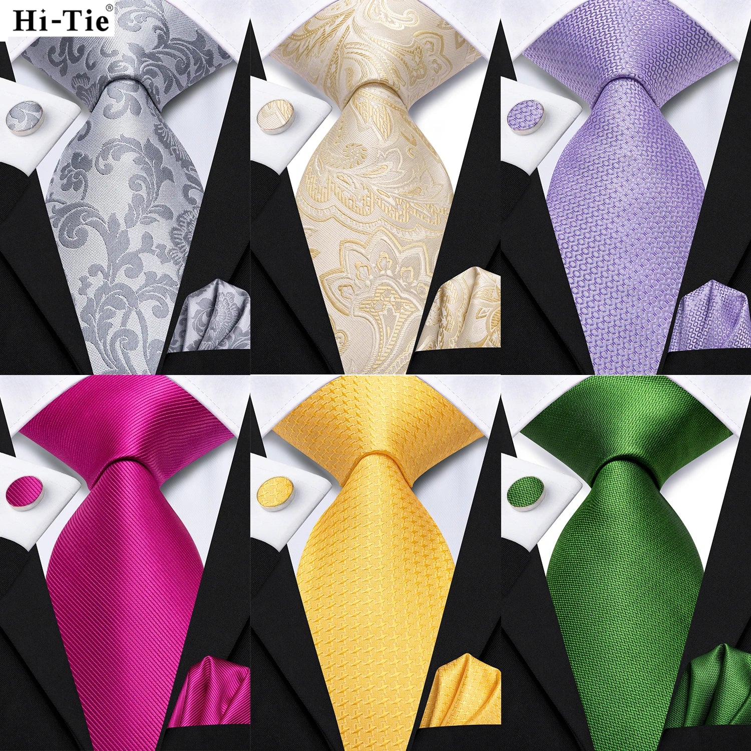 Hi-tie Men's Ties Solid Pink Green Jacquard Necktie Accessories Daily Qme