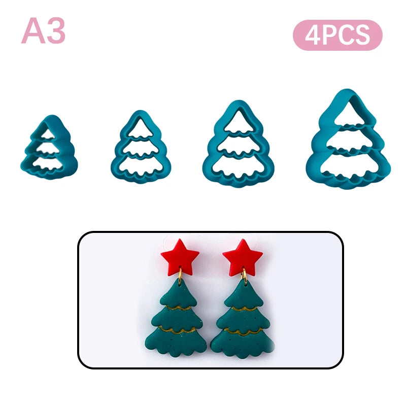Christmas Tree Wreath Polymer Clay Cutters Earrings Necklaces Pendant Soft Clay Mold DIY Hand Tool Jewelry Cutting Die Molds Qme A3
