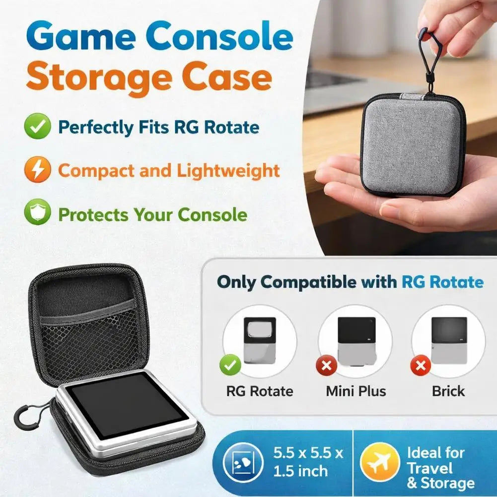 Carrying Case Compatible with Anbernic RG Rotate Handheld Console, Portable Protective Bag with Mesh Pocket Qme