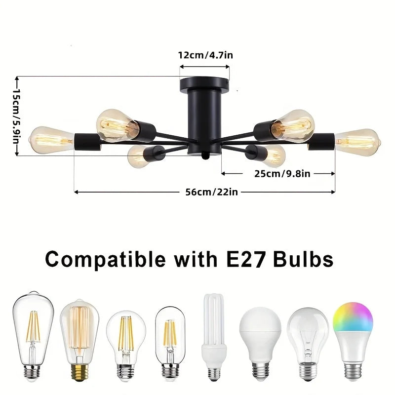 Nordic Minimalist Modern Atmosphere Living Room Dining Room Chandelier Bedroom Guest Room Iron Branch LED Ceiling Light Fixture Qme 6 light