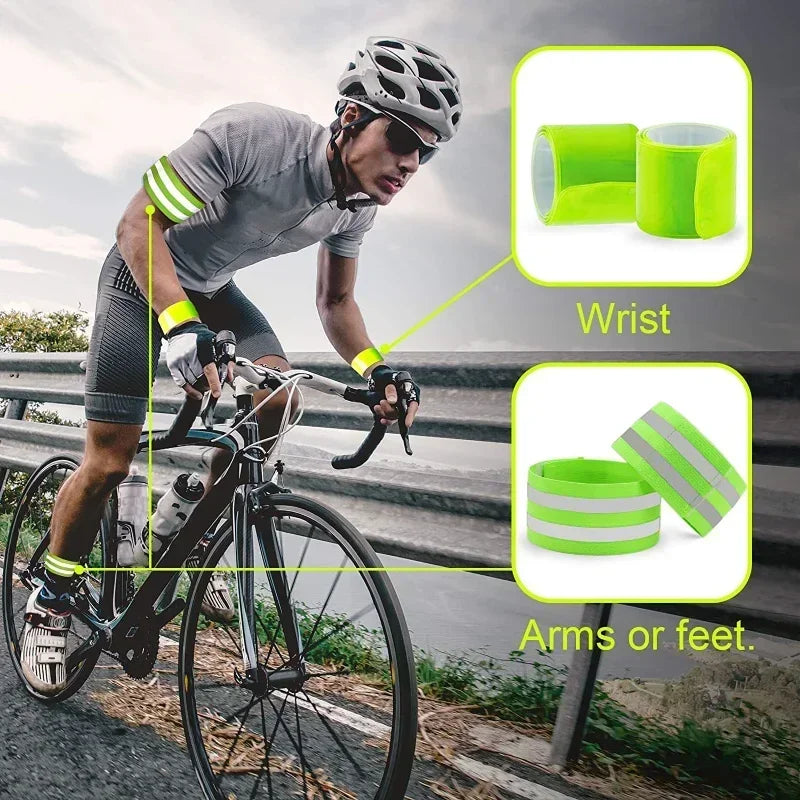 Elasticated Armband, Wristband, Ankle & Leg Straps for Night Jogging, Walking, Biking - Reflective Safety Tape Straps Qme