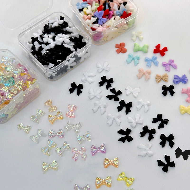 1Box Mixed Ribbon Bow Nail Charm Resin Art DIY Nails Accessories Qme