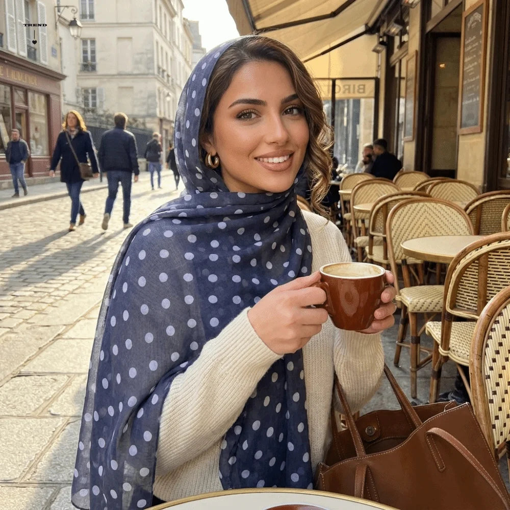 Breathable Cotton Long Scarf Versatile Stylish Polka Dot Shawl Qme