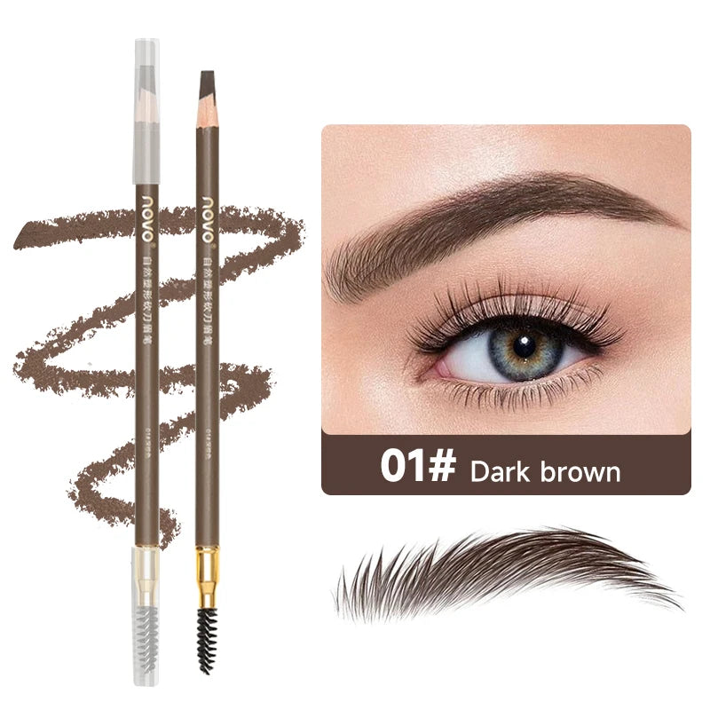 Double-Ended Wooden Evebrow Pencil With Brush,Sweat-Proof,Smudge-Proof,Long-Lasting,Brow Shaping,Natural Matte Qme 01