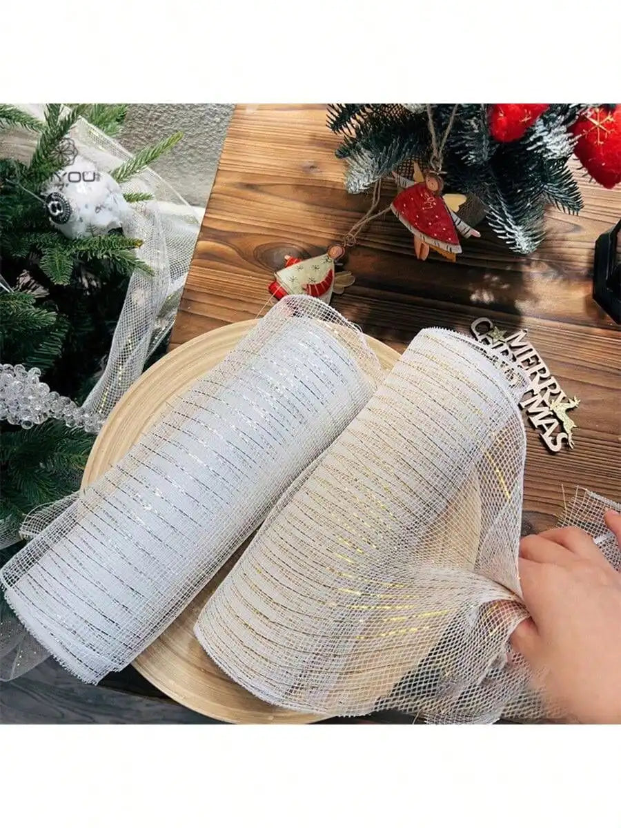 1 Roll 9-meter-long Satin Ribbon Christmas Decoration Net Mesh Qme