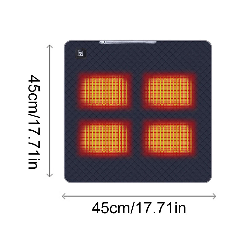 4 Heated Areas Camping Chair Heated Cushion Portable Heating Mat Cushion 3 Adjustable Temperature Type C/USB Charging for Winter Qme Navy Blue 45X45CM Oxford Cloth Autumn And Winter