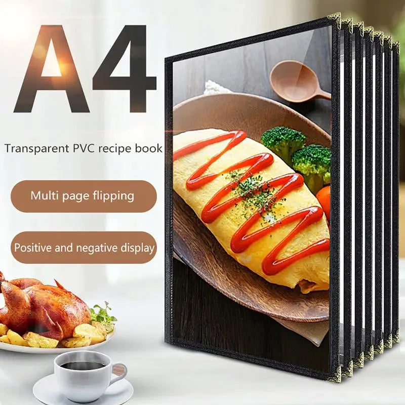 Foldable A4 Clear PVC Menu Cover Double Panels Reusable Scratch Qme