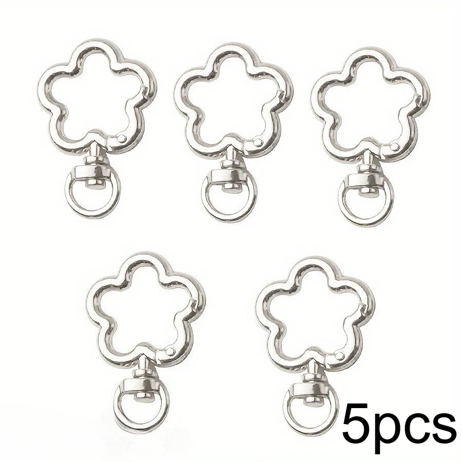 Flower Keychain Clasp Swivel Snap Key Chain Bulk Gold Silver Metal Cute Blossom Spring Snap Lobster Claw Hook For Keyring Craft Qme Silvery 5pcs