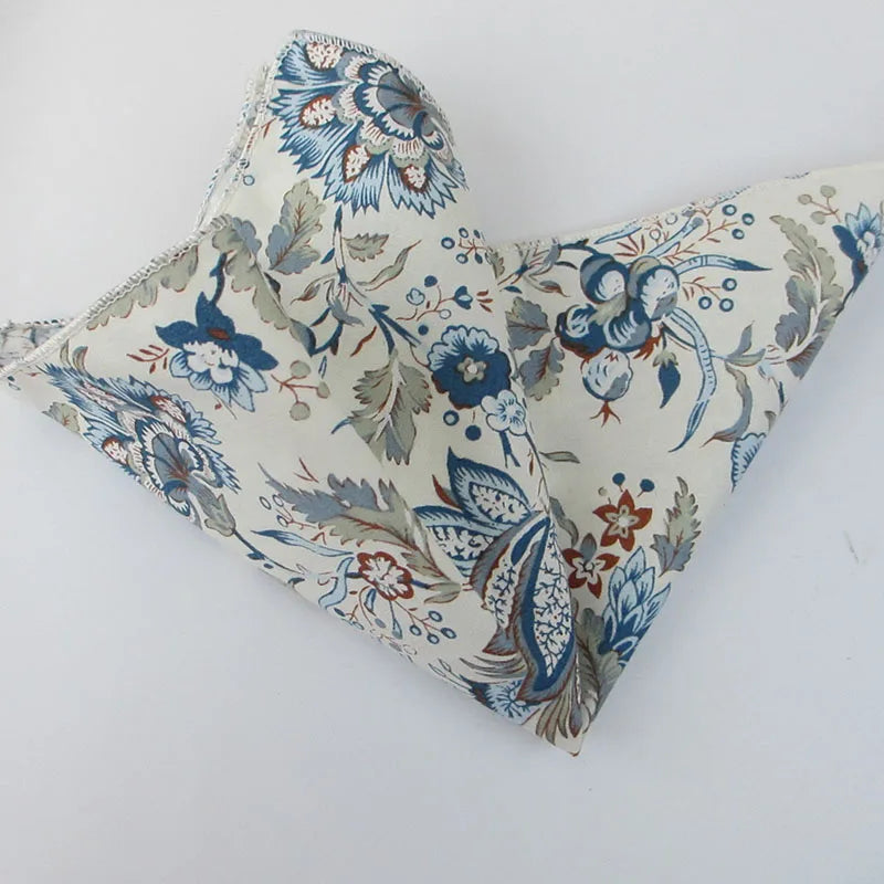 Fashionable Men's Floral Flower Cotton Handkerchief Lovely Green Blue Qme color1
