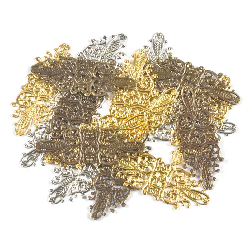 10Pcs Antique Bronze/Gold/Silver Flower Filigree Wraps Connectors For Making Jewelry Findings Metal Crafts DIY Home Decor yk0905 Qme