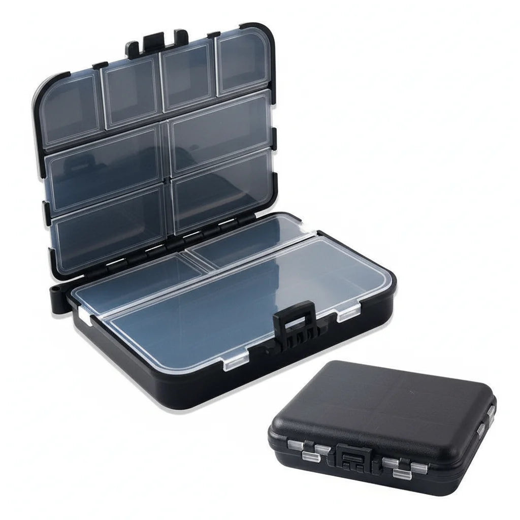 Small Fishing Tackle Box Portable Case Hooks Lure Baits Storage Box Containers Storing Swivels Jigs Hooks Sinker,10 Compartments Qme