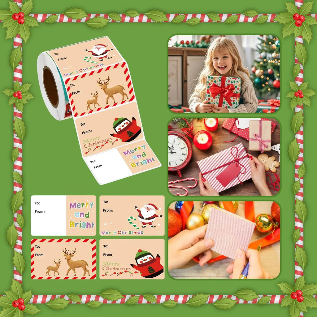Christmas Stickers Roll 500 Assorted Cartoon Adhesive Holiday Labels Qme