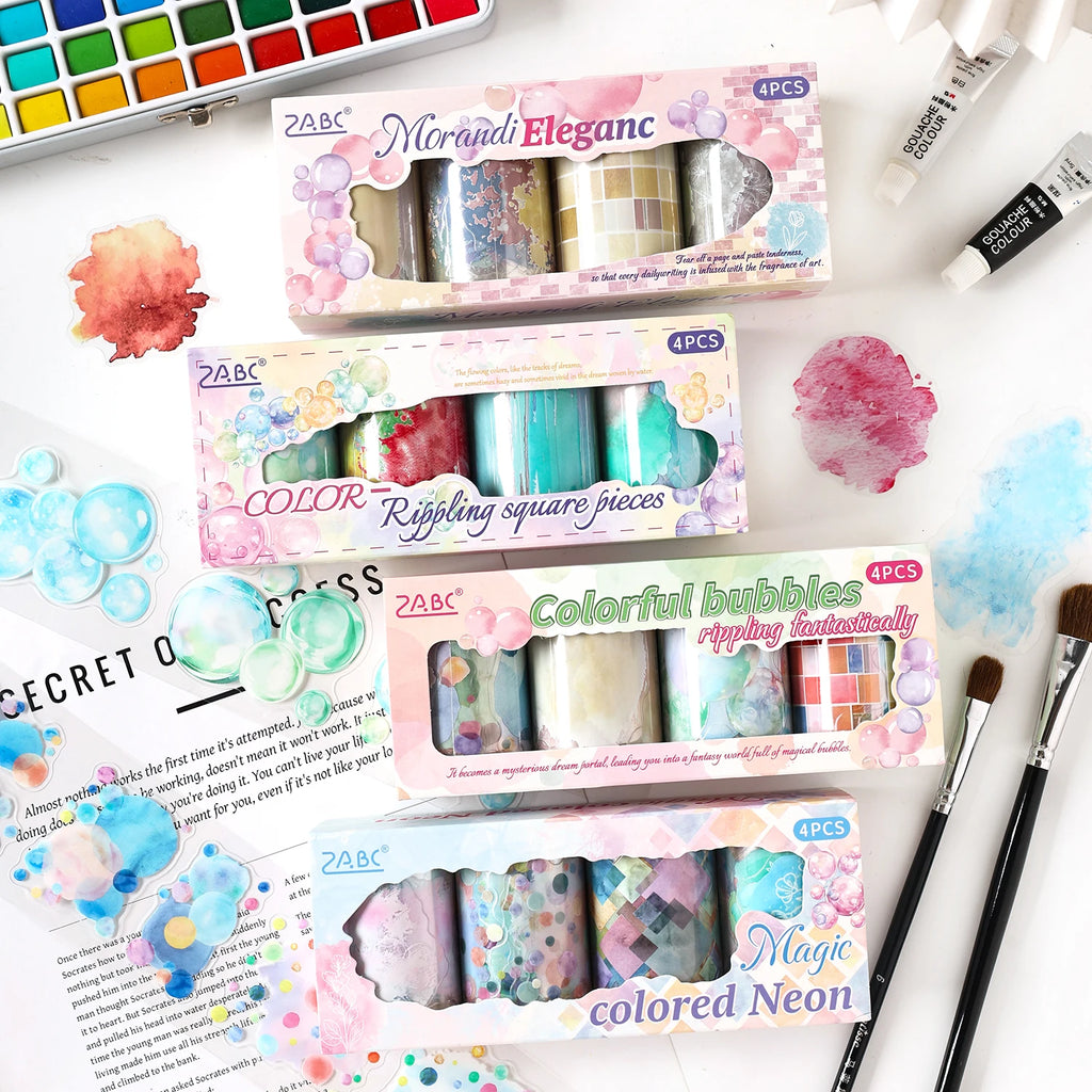 2m/Roll Art Color PET Masking Tapes Watercolor Tape Decorative Adhesive Scrapbook supplies Journal Aesthetic Stationery Stickers Qme