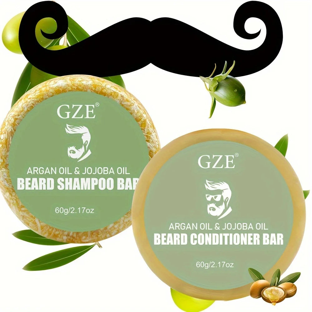 GZE Beard Wash & Conditioner Soap Set Argan & Jojoba Oils – Softens, Smooths & Strengthens Beard Growth Qme BeardShampooBar