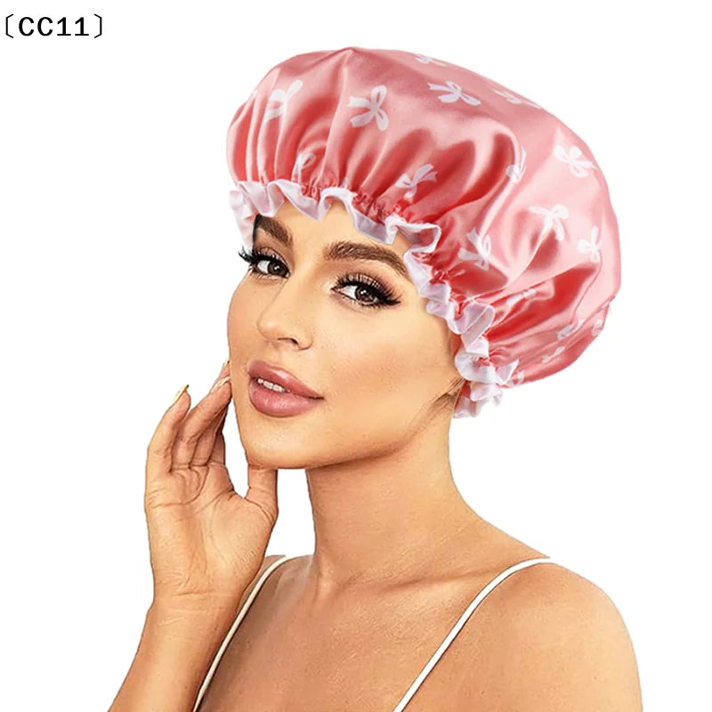 Double-layer Water-proof Shower Cap Antifouling Kitchen Hair Cover Qme