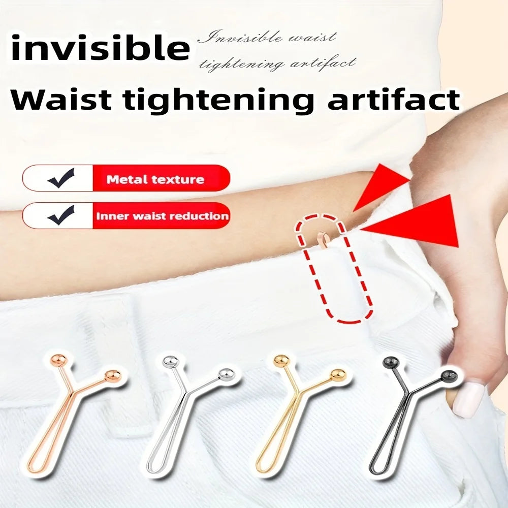 4Pcs pants invisible waist metal fixing clip, jeans waist circumference large change small artifact adjustable buckle pin clip Qme