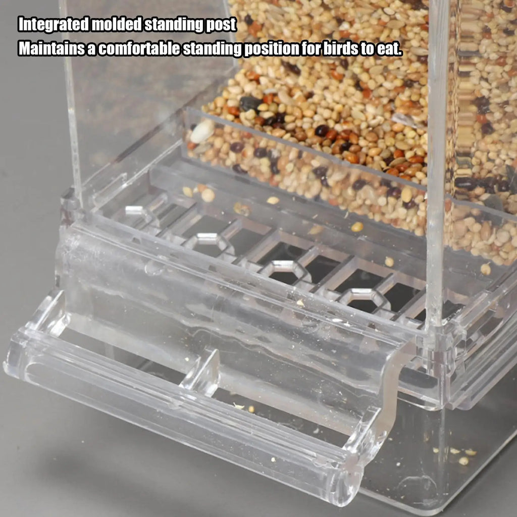 Parakeet Feeder Transparent Automatic Food Dispenser Perch Bird Cage Qme