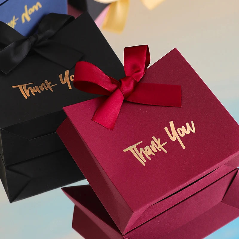 10 Mini Gift Boxes/Gift Bags with Gold Ribbon and Thank You Text Design, Available in Various Colors, Perfect for Wedding Favors, Mother's Day, Father's Day Party Gifts, and Small Gifts, as Well as Birthday, Gender Reveal, Gr Qme