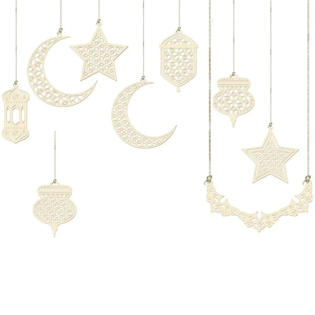 Wooden Moon Star Ramadan Ornaments Eid Mubarak Hanging Pendants DIY Islamic Muslim Festival Party Home Wall Decor Supplies Qme