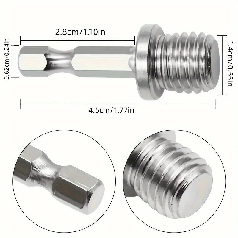 M14 Drill Adapter 1/4 Hex Shank Drill Adapters M14 Screw Thread Connecting Rod Angle Mill Handle Polishing Grinder Electric Tool Qme