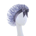 New Satin Solid Sleeping Hat With Stretchy Tie Band Elastic For Women Night Shower Cap Adjustable Hair Head Cover Bonnet Turban Qme GRAY