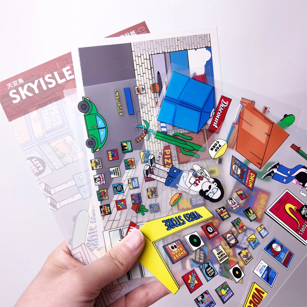 2.8D Landscape Sticker Cartoon Cabin Scene DIY Sticker Stacking Pasting Festival Birthday Gift for Kid Child Qme