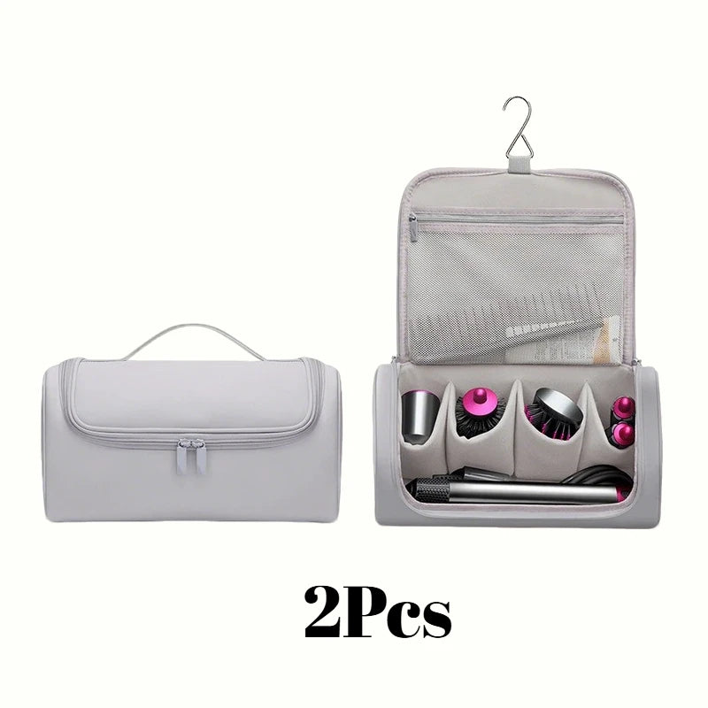 1 Hideable Hook Hair Dryer Case Waterproof Large Capacity Travel Qme Grey 2Pcs 36.5x14x16.5cm