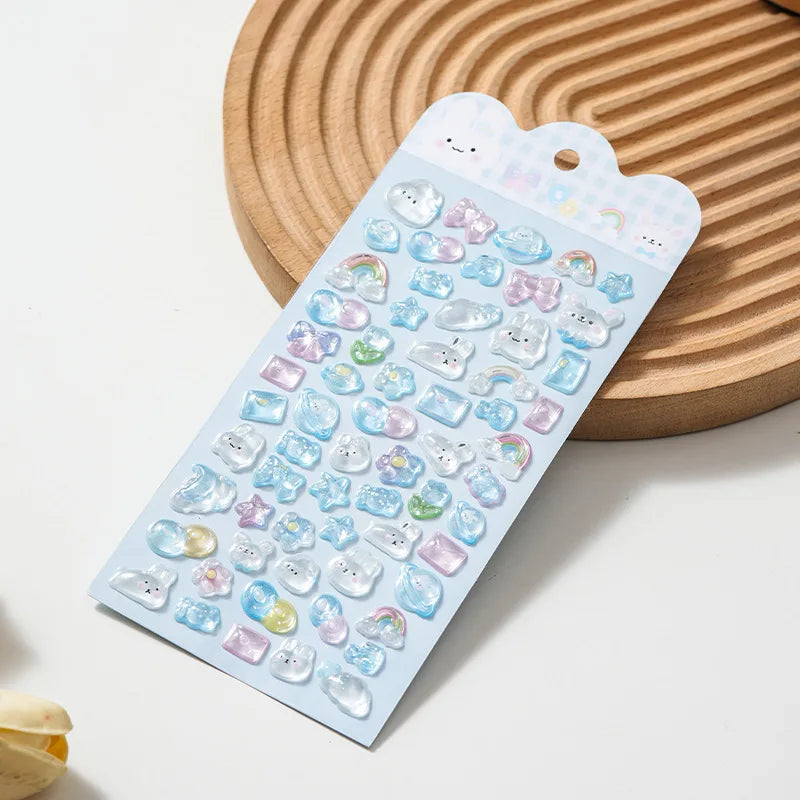 Cute Cartoon Animal 3D Solid Clear Crystal Embossed Stickers for DIY Scrapbook Phone Case Decoration Birthday Gift Reward Qme rabbit